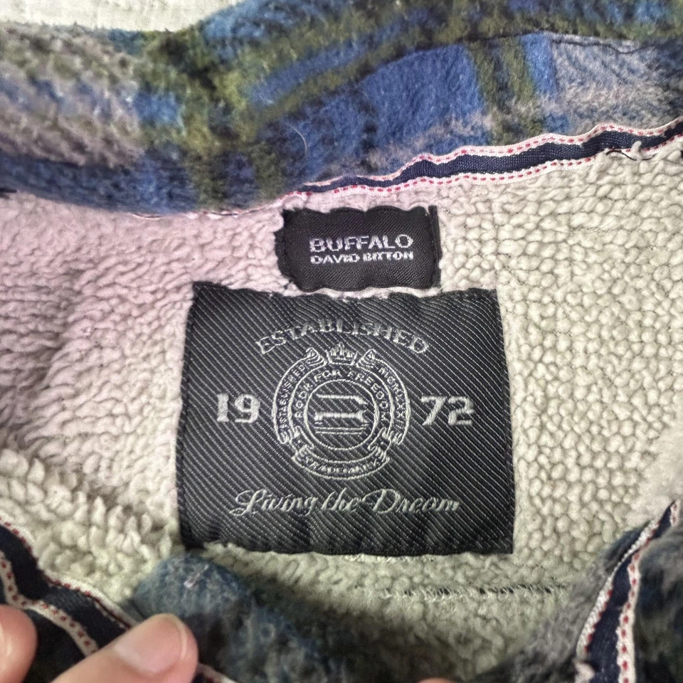 Buffalo David Bitton Jacket Mens Large Blue Green Plaid Sherpa Lined Fleece - Image 3 of 4