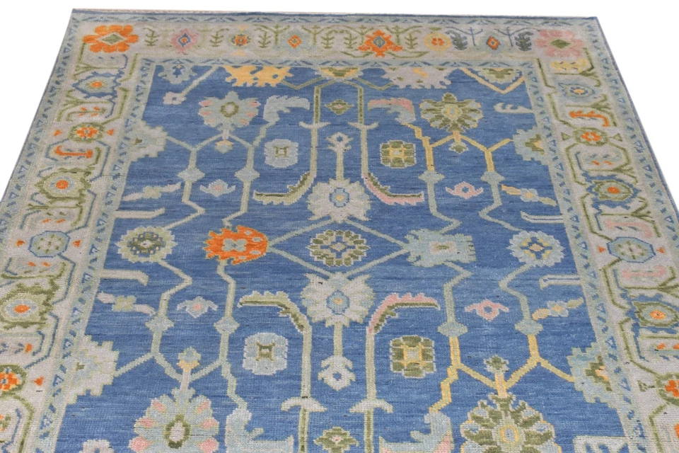 Потрясающий красивый синий ковер Oushak - 5 x 8 8 x 10 9 x 12 турецкий шерстяной ковер - Изображение 3 из 4