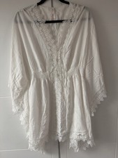 DORINA Women’s Size M White Crochet Trim Beach Cover Up Kaftan Holiday Dress