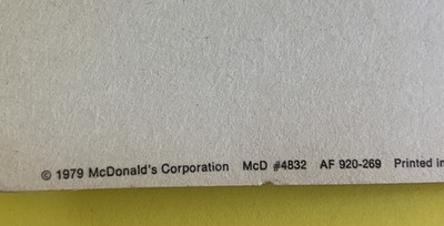 VINTAGE 1979 McDonald's GRIMACE HAPPY MEAL MCDONALDS ADVERTISING