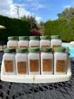 Vintage GRIFFITH'S SPICE RACK with 10 Milk Glass Spice Bottles Partial Labels