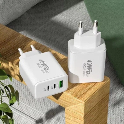 3-fach Schnellladegerät 40W Netzteil 2x USB-C+1x USB Charger Mehrfach Stecker DE - Bild 1 von 4