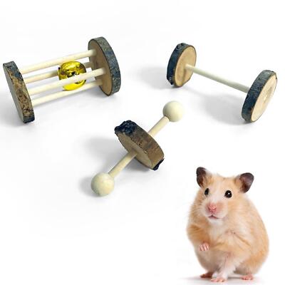 3 Stück Holz Einrad für Meerschweinchen Zähneknirschen Spielzeug Hamster Roller Spielzeug