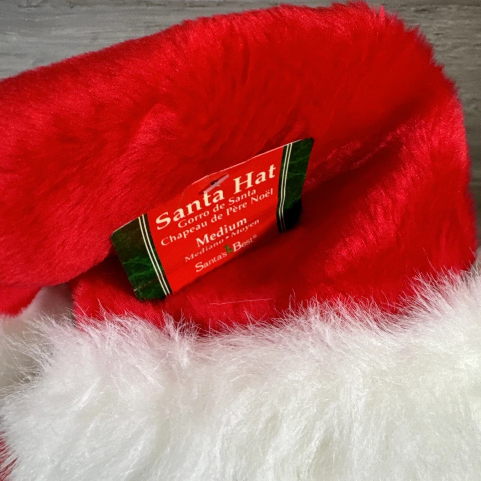 Pair (2) Santa’s Best Santa Claus Hat Soft Faux Fur Adult Size M Vintage New - Image 3 of 4