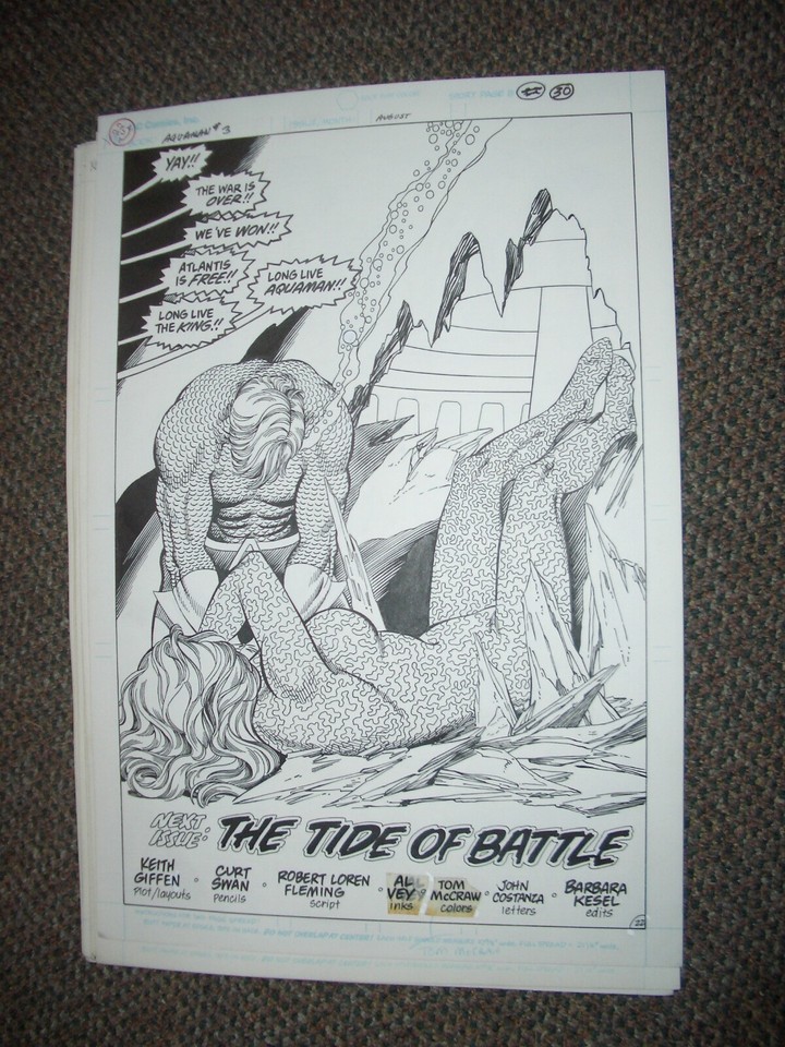 Aquaman #3 Page 22 Original Comic Art CURT SWAN SPLASH PAGE 1989 Comic Art
