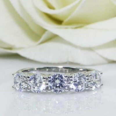 2 CTW Round Cut Moissanite Half Eternity Engagement Band 14k White Gold Plated