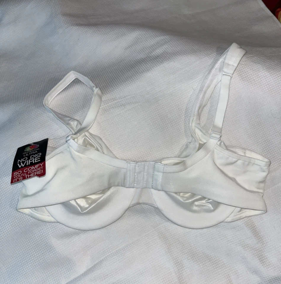 Sujetador Fruit Of The Loom Blanco Suave Spandex Nylon Forrado Sin Cavar Alambre Talla 42C Foto 4 de 4