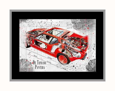 De Tomaso Pantera L/GTS アート作品　パネル Line Tech Drawing De Tomaso Pantera Auto Car Classic Cutaway Art
