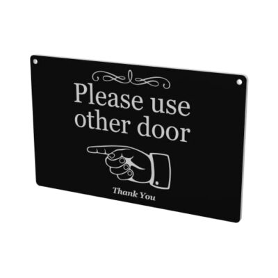 Reversible 'Please use other door' Sign - Black and White Double