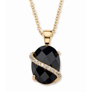 14K GOLD BLACK ONYX PAVE CZ GP  PENDANT CHARM AND 18" NECKLACE CHAIN