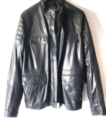 BELSTAFF LEIGHWOOD SIZE 52 UK LEATHER JACKET BLACK