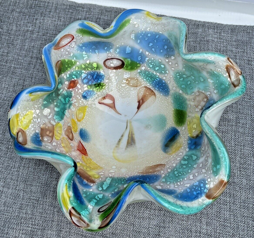 MCM 9" Murano Tutti Frutti Kunst Glas Schale Süßigkeitenschale mit Silber Sprenkeln Klassisch! - Bild 10 von 21