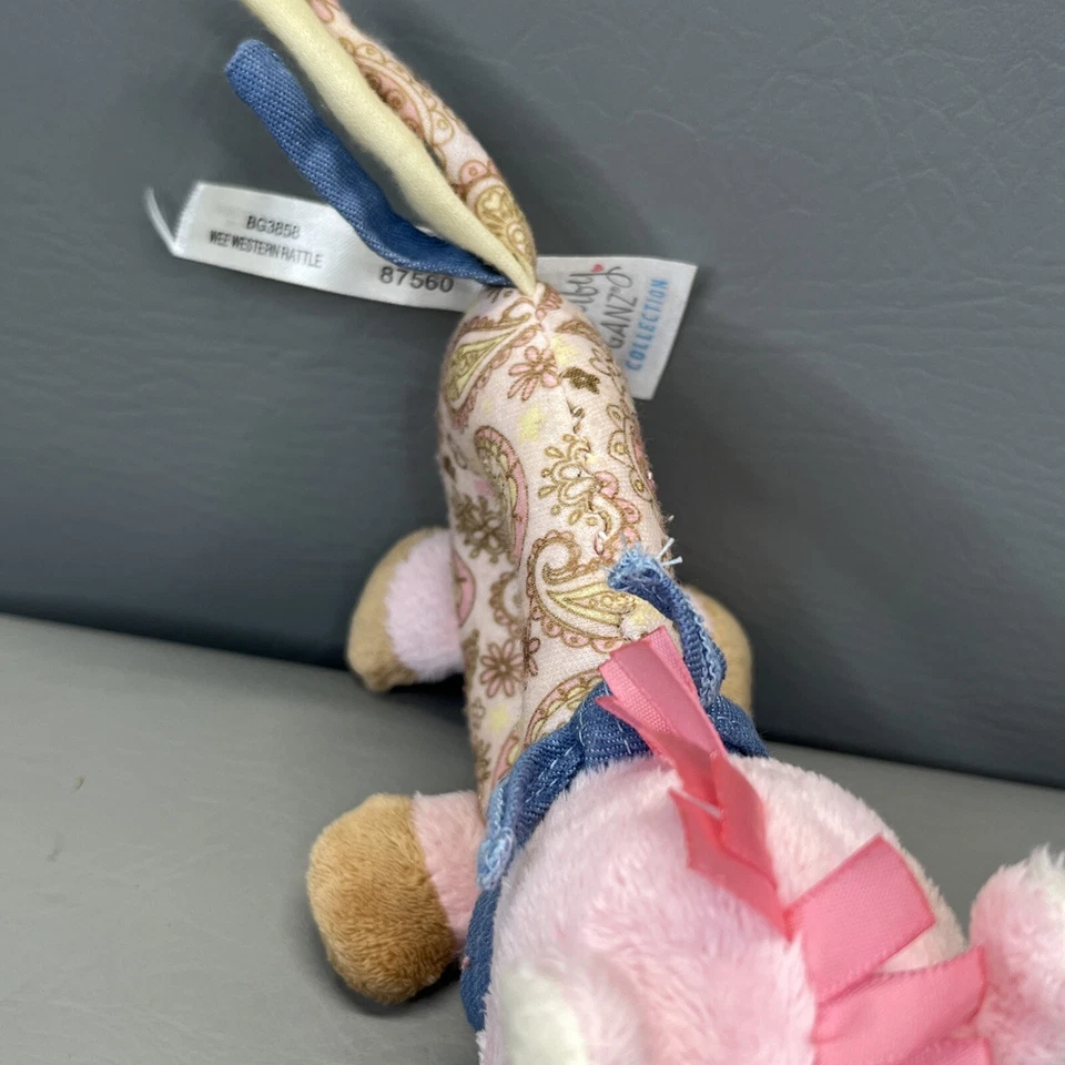 Bebé Ganz Rosa Paisley Caballo Sonajero Peluche con Denim Bandana 7” Bebé Juguete Suave Foto 4 de 4