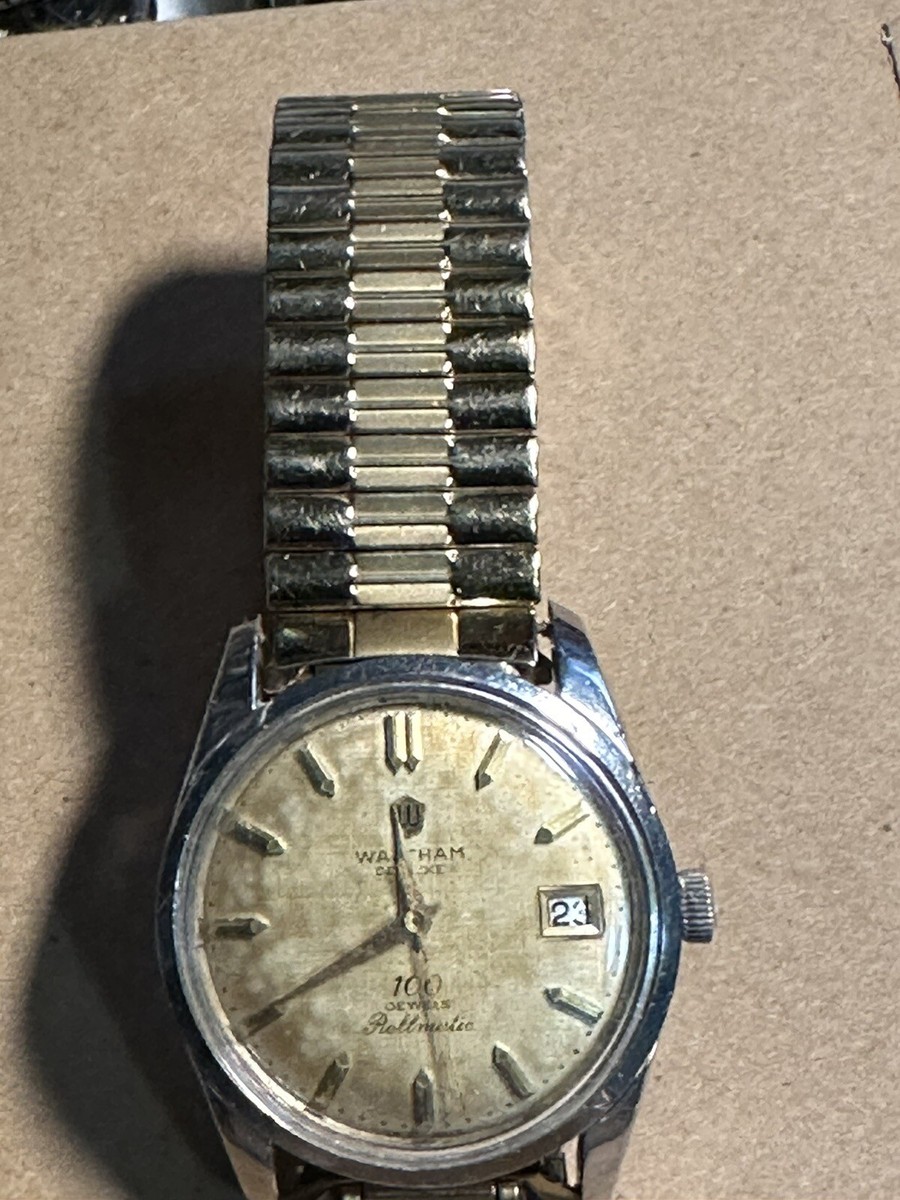 【100石ウォルサム】Waltham rollmatic deluxe 100 VINTAGE WALTHAM DELUX 100 J ROLLMATIC/DATE MAN WATCH-RUNS | eBay