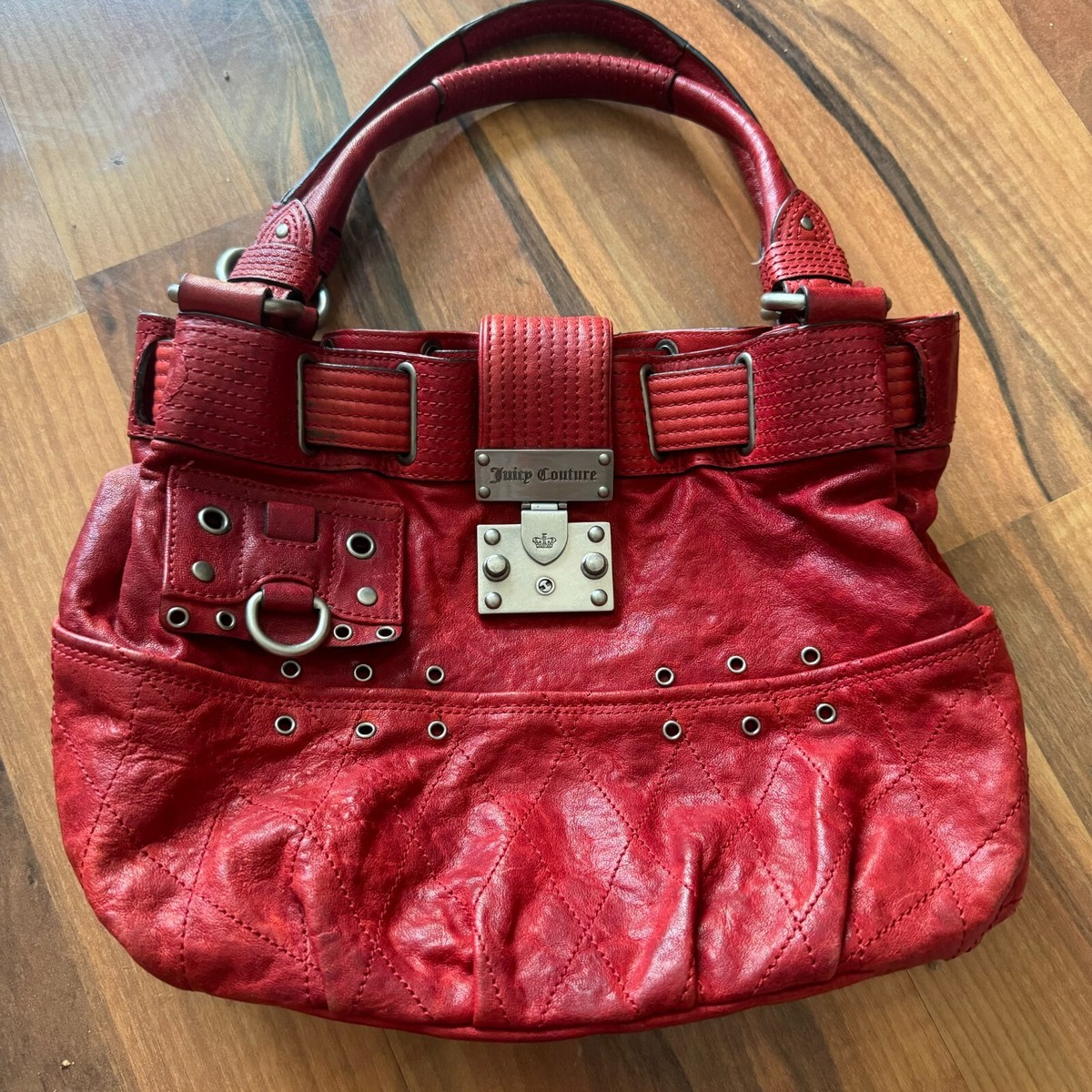 Juicy Couture Vintage Y2K Dark Red Leather Satchel Hand Bag Tote