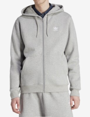 adidas Originals Men's Trefoil Essentials Full-Zip Hoodie,Medium Grey  Heather, M