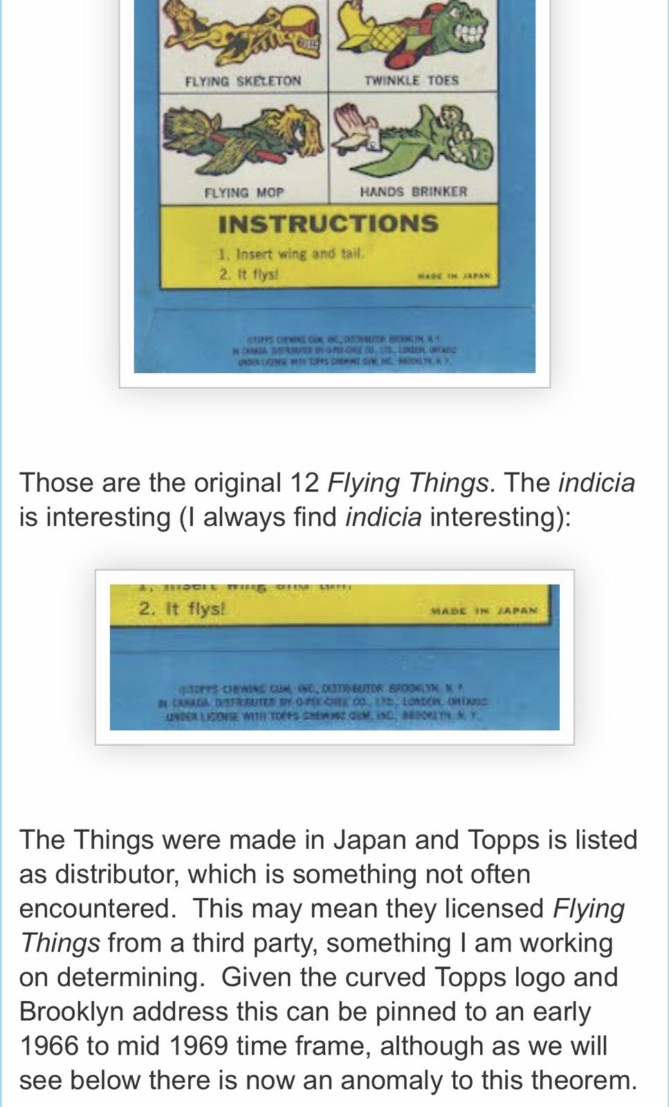 Topps Flying Things Box Topps Flying Things Series One Vintage 1966-Flying Nose | eBay