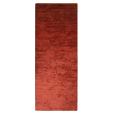 Eco-Friendly Hand Knotted Loom Silk Mix Runner Rug Solid Light Red LSM111