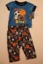 NEW Boys 2p Pajamas Set 12 Month Shirt Top Pants PJs Blue Sports Football Soccer