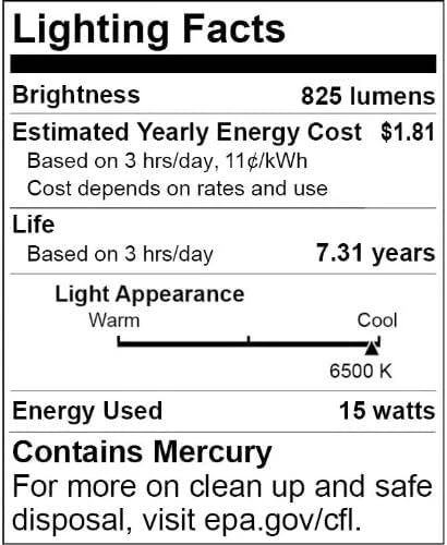 3Pack 3 CFL Fluorescent Light Bulb, 6500K Daylight, 15W (60W), E26 CFL, 825LM - Image 3 of 4