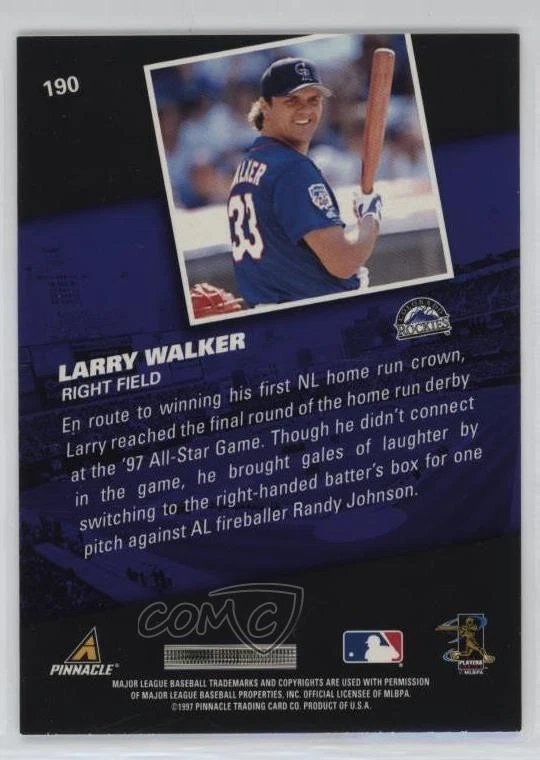 1998 Pinnacle Goin' Jake Larry Walker #190 HOF - Image 2 of 2