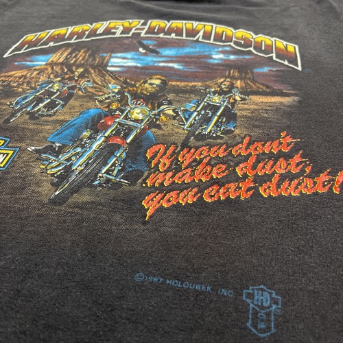 Vtg 80s Harley Davidson Make Dust Eat Dust ABQ Shirt FADED XL Black 1987 Grail - Picture 3 of 6