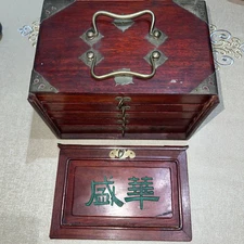 Antique Chinese Mahjong Set Wooden Box Trays AS IS