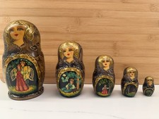 RARE Russian Matryoshka Nesting Dolls Set of 5 Hand-Painted Artist Signed 6.5"