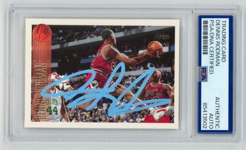 DENNIS RODMAN Bulls SIGNED 1996 Topps w/ Jordan Basketball Card #176 PSA Auto