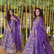 Designer Embroidered Crunchy Silk Salwar Kameez With Organza Dupatta For Women