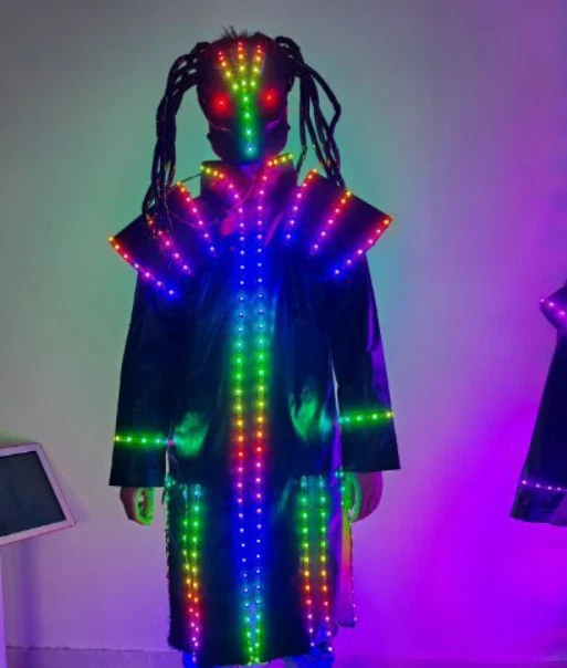 Robot LED 7 Colores Disfraz Casco Traje DJ Fiesta Brillante Ropa Espectáculo de Rendimiento Foto 3 de 4