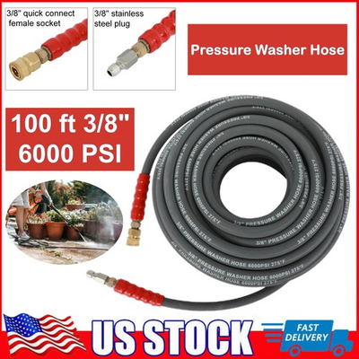 #ad 3 8quot; x 100ft 6000psi Hot Water Pressure Washer Hose 2 Braid R2 Gray $107.63