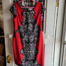 Shelby & Palmer Women's Black Red Cap Sleeve Sheath Zipper Back Dress Size 16