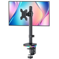 RGB Single Monitor Desk Mount, Monitor Arm with 3 USB Ports, Charging and USB...