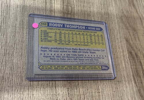 1987 Topps - Robby Thompson #658 (RC) - Picture 2 of 2
