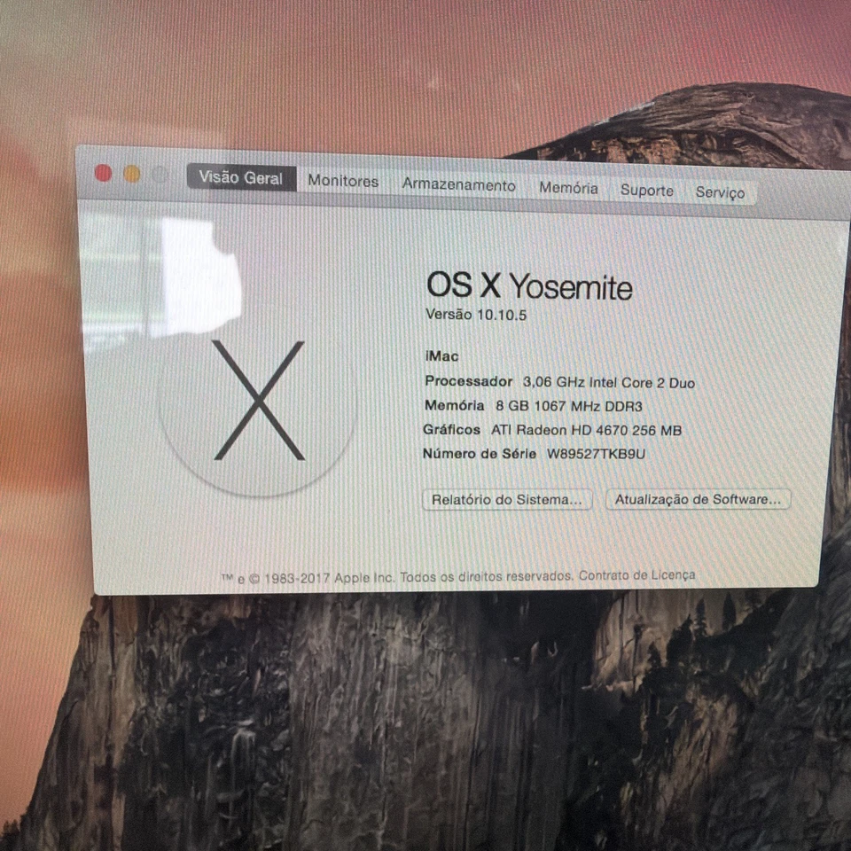 Os X Yosemite IMac 3,06 Ghz Intel Core 2 Duo 8GB 1067 MHz Serial #W89527TKB9U - Image 2 of 4