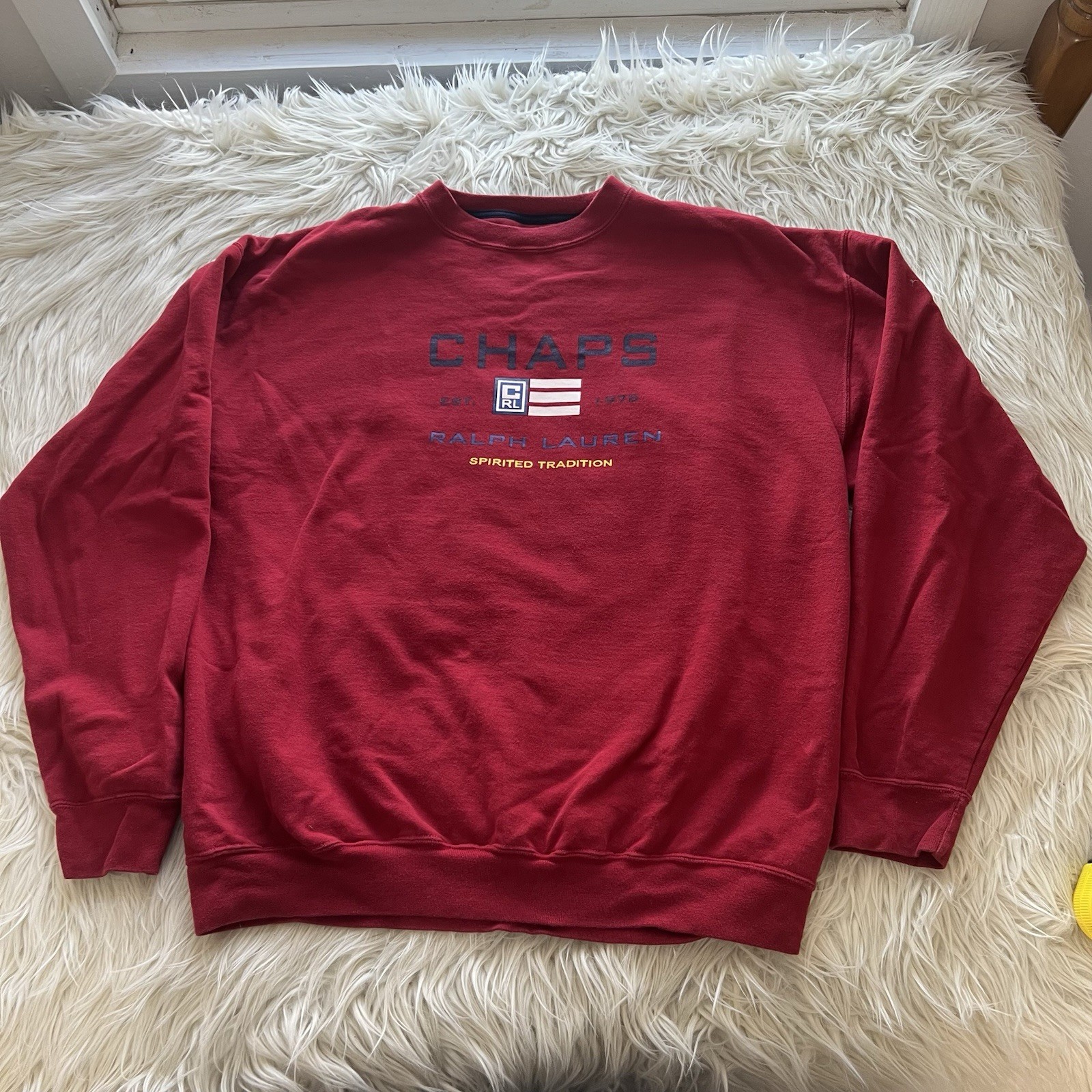 Vintage CHAPS Red Crew Neck Spell Out Sweatshirt 90s Classic Men’s Size M