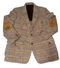 Vtg 60s Pendleton Wool Tweed Blazer Suede Elbow Patches Plaid Prof ACWA 44 L
