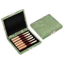 Green Wooden Silk Cloth Cover Case Holder Storage Box For 6pc Oboe