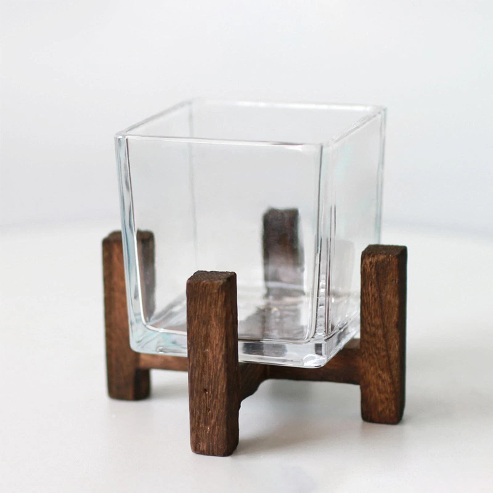 Flower Vase Craft Simple Housewarming Gift with Wooden Base Elegance Candle