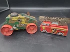 Marx Tin Litho Wind Up Tank, Yone Wind Up Firetruck, Lot 2. MG