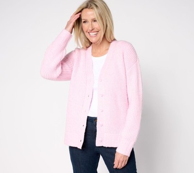 Studio Park x Amy Stran Button Front Sparklin' Cardigan Pink Lilly L New