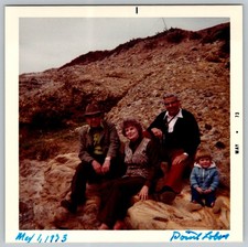 Vtg Color Snapshot Family Group Sitting On Rocks Point Lobos Carmel Ca 1973