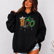 Halloween Boo Hoodie, Spooky Witch Hat Design, Costume Party Wear