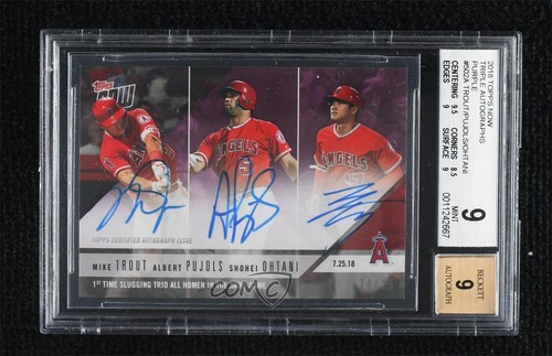 Albert Pujols, Mike Trout, Shohei Ohtani [Autograph Purple] #502A 2018 Topps Now card