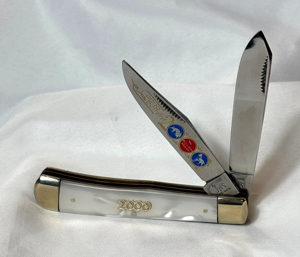 Cuchillo trampero Bulldog 2000 1 de 7 personalizado 2 hojas plegables nácar escalas Foto 4 de 4