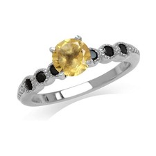 6 MM Round Yellow Citrine 925 Sterling Silver Women Engagement Ring US-9