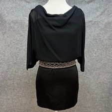 XOXO Flowy Black Beaded Waist Open Back Mini Dress Party Cocktail Size 3/4