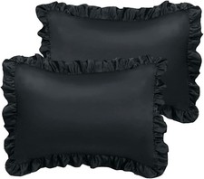 Satin Ruffled Pillow Cases Set of 2, Envelope King Black 20x36