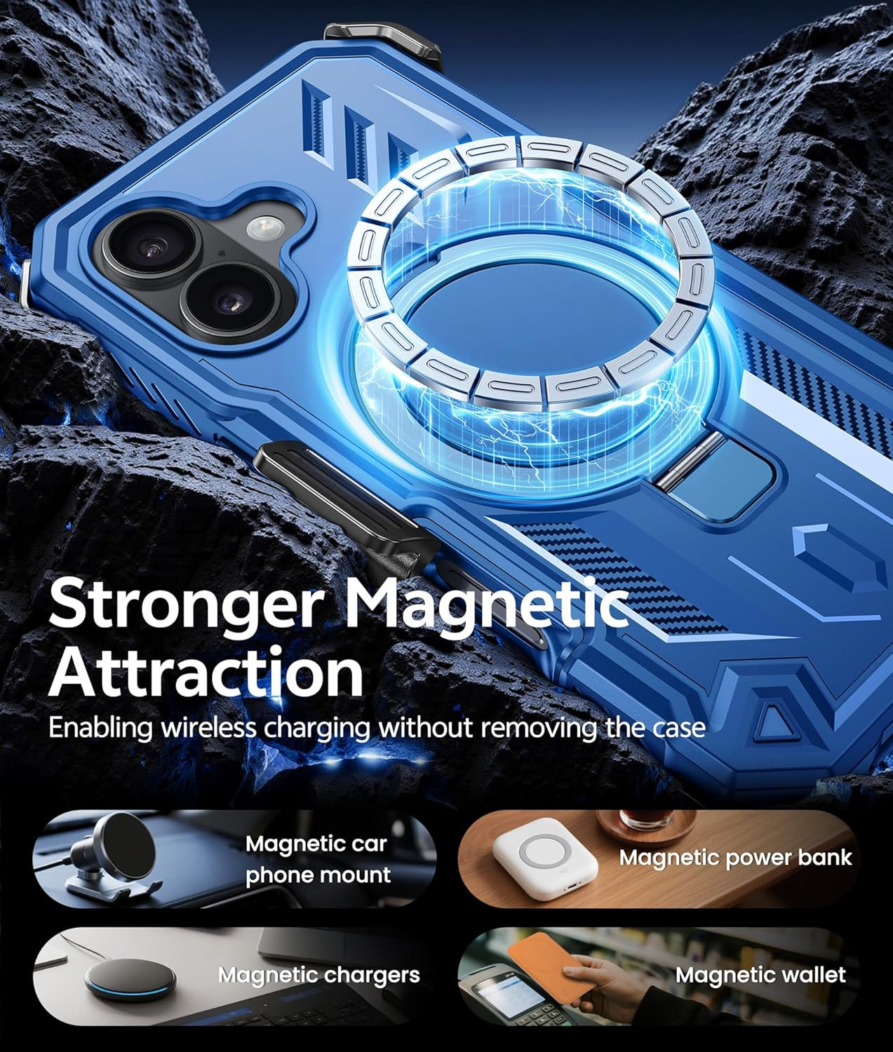 for Iphone 17 Phone Case: Magnetic Stand Case with Built-In Screen Protector Com